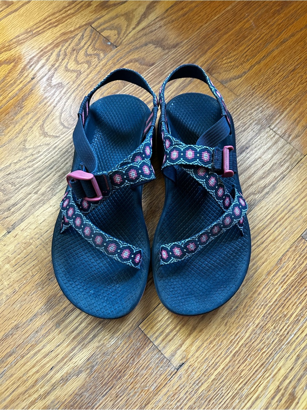Women's Dark Blue Chaco Sandals with Pink Accents